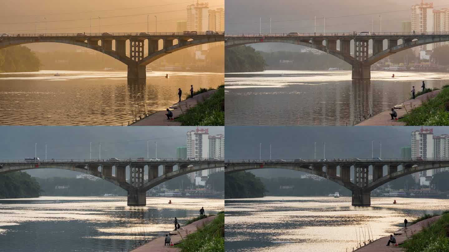 昭平大桥夕阳延时摄影