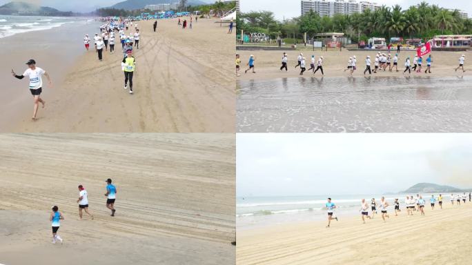 一群人在沙滩上跑步比赛