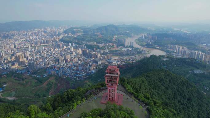 4K 达州凤凰山 莲花湖  城市 航拍