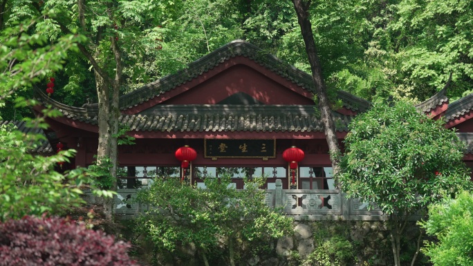杭州三生堂 树林中的寺庙古建筑