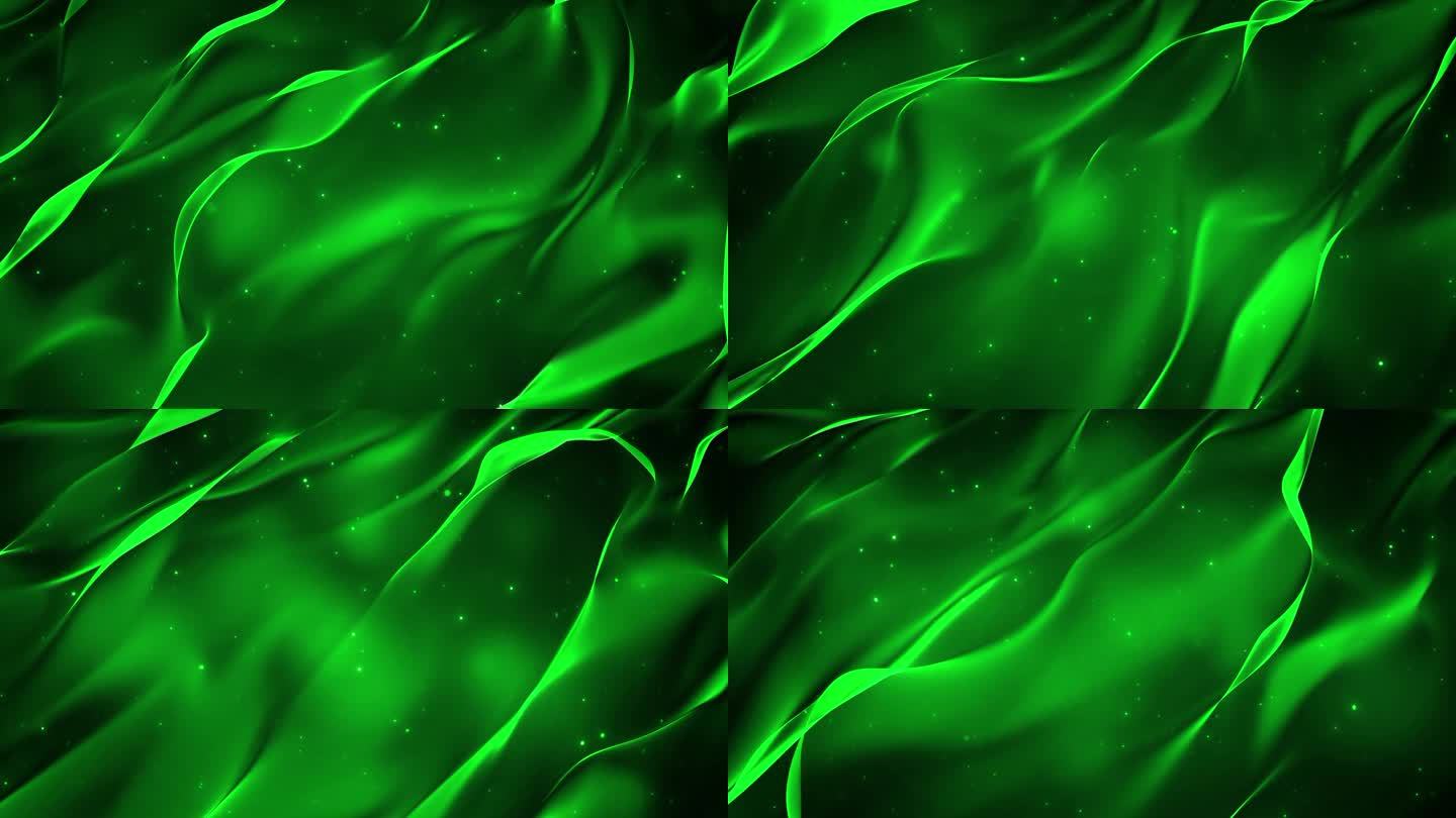 4K绿色绸缎光斑粒子闪烁背景无缝循环