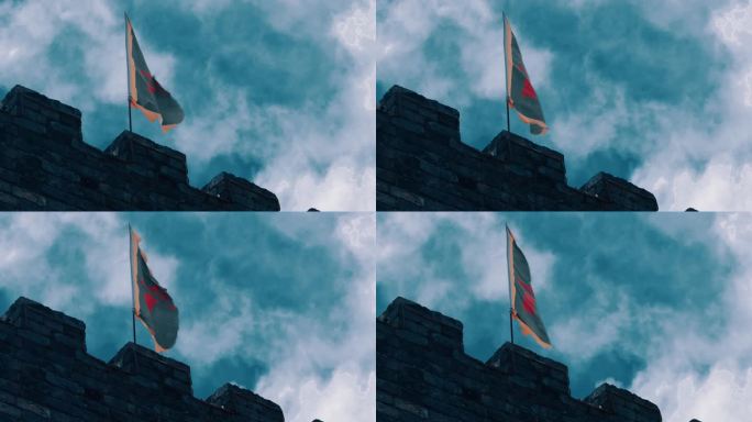 【4K】古代边关古城墙上的战旗