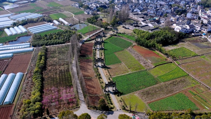 安徽省黄山市歙县棠樾牌坊群景区航拍风光