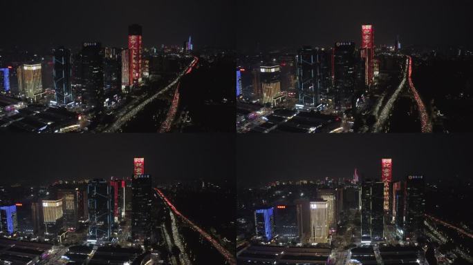 东莞市夜景航拍节假日车流堵车东莞大道