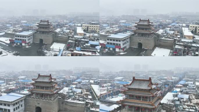 航拍山西忻州偏头关雪景