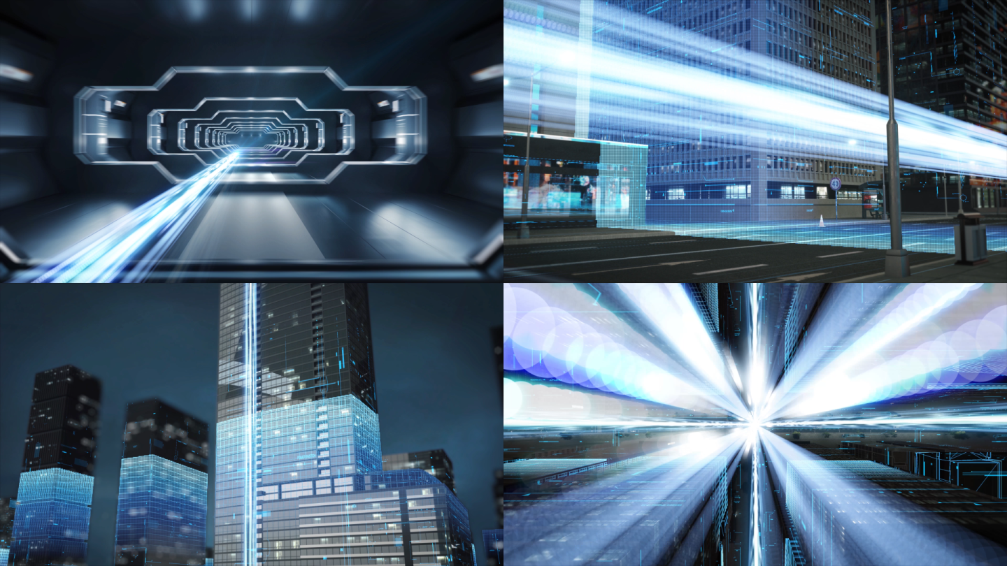 4K科技城市片头开场光线穿梭城市AE模板