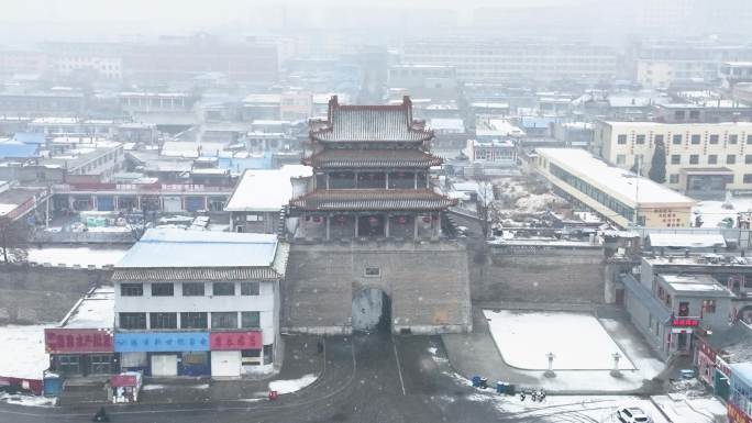 航拍山西忻州偏头关雪景