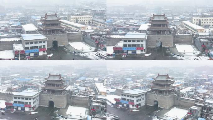 航拍山西忻州偏头关雪景