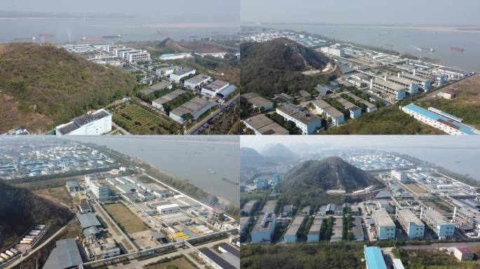 航拍江边工厂化工厂
