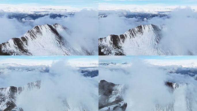 美丽自然风光川西雪山夹金山航拍风景