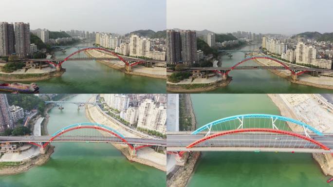 航拍广西梧州鸳江大桥
