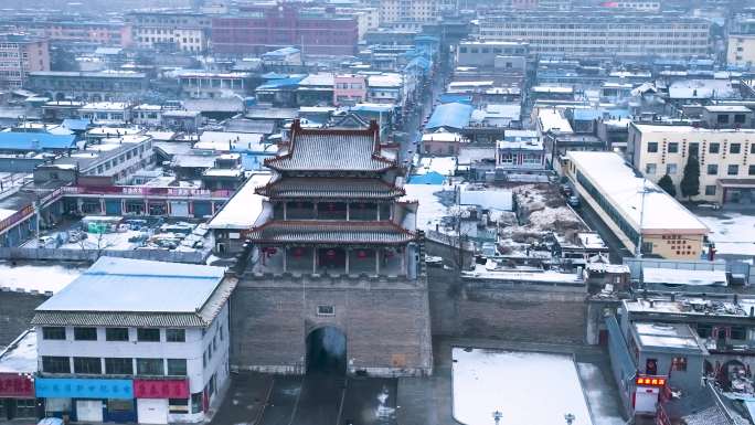 航拍山西忻州偏头关雪景