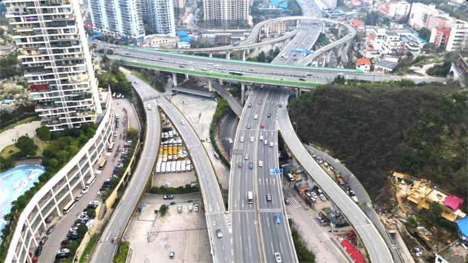 车流延时航拍道路车流上班下班高峰期三桥路