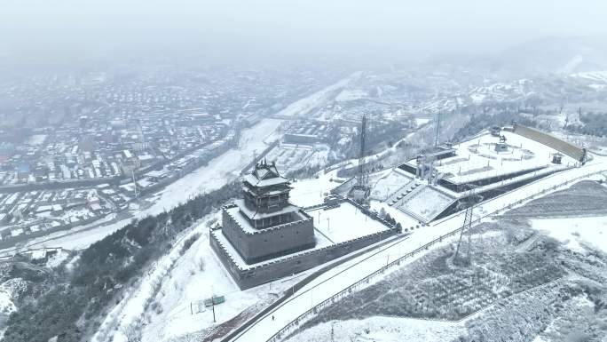 航拍山西忻州偏头关雪景