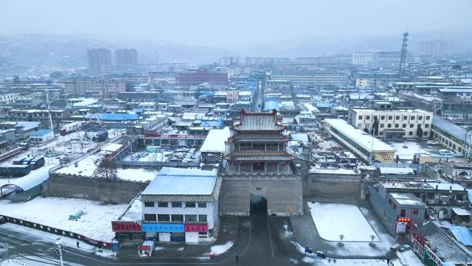 航拍山西忻州偏头关雪景