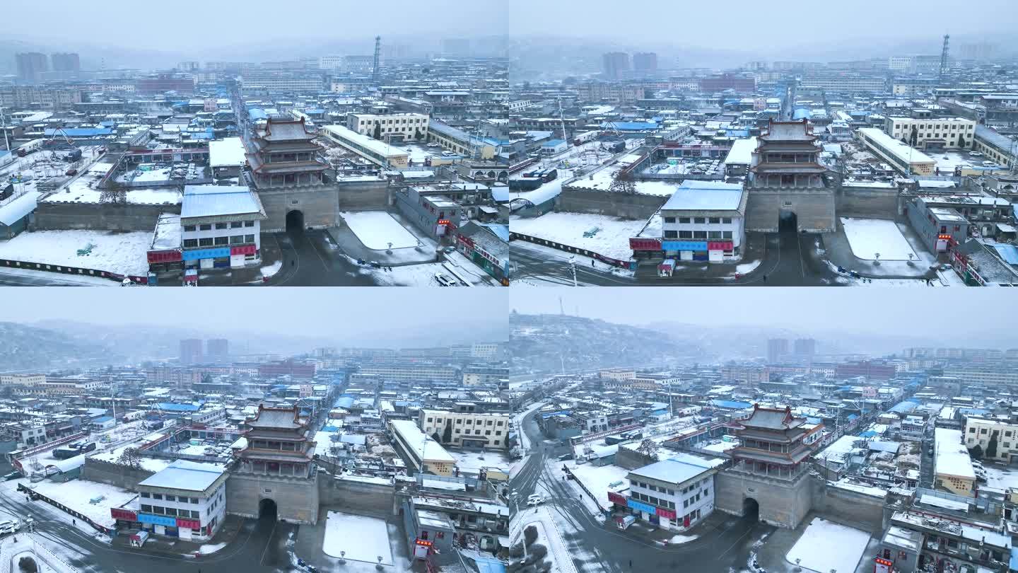 航拍山西忻州偏头关雪景
