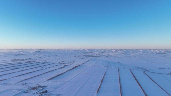 航拍4K内蒙古苍茫雪原夕照