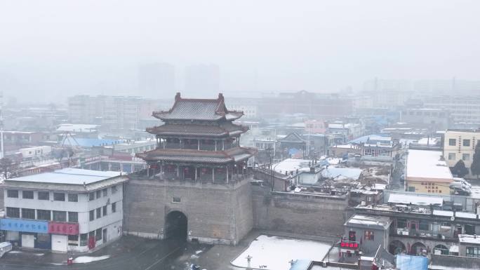 航拍山西忻州偏头关雪景