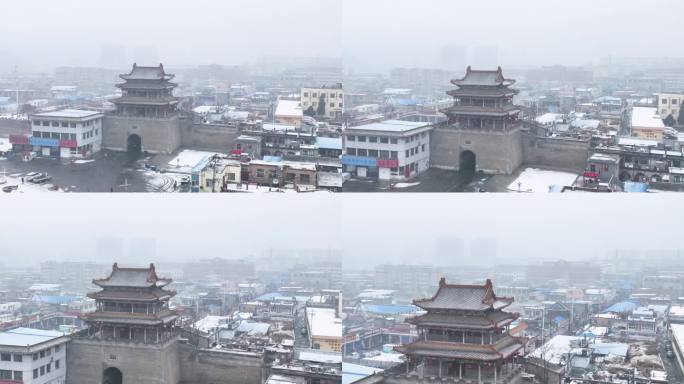 航拍山西忻州偏头关雪景