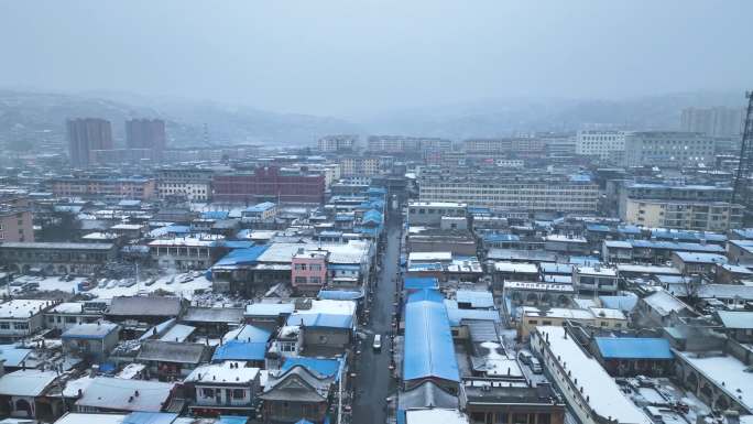 航拍山西忻州偏头关雪景