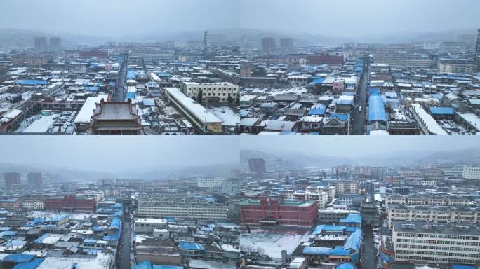 航拍山西忻州偏头关雪景