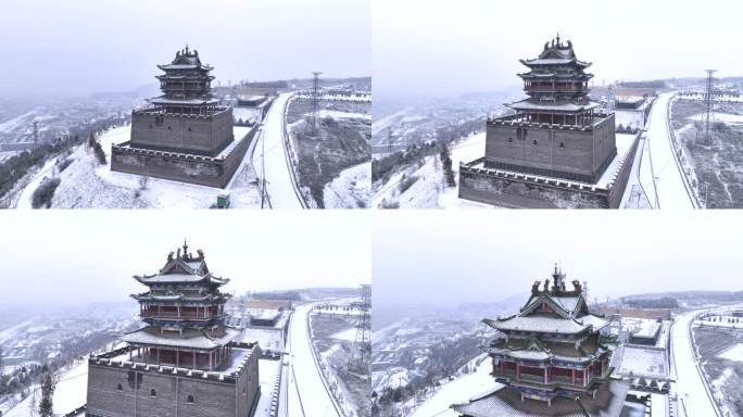 航拍山西忻州偏头关雪景