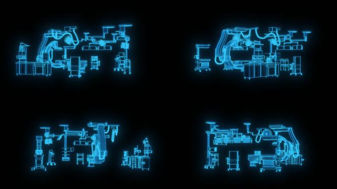 蓝色全息线框科技手术室素材【带通道】
