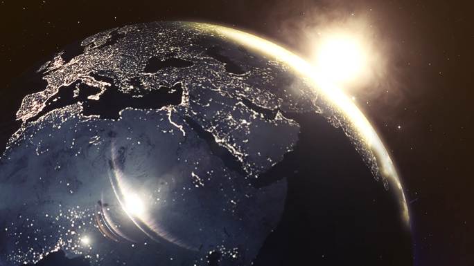 地球上的日出 美丽行星地球世界地图