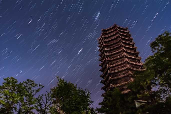 北京大学星轨延时摄影 北大博雅塔唯美星空