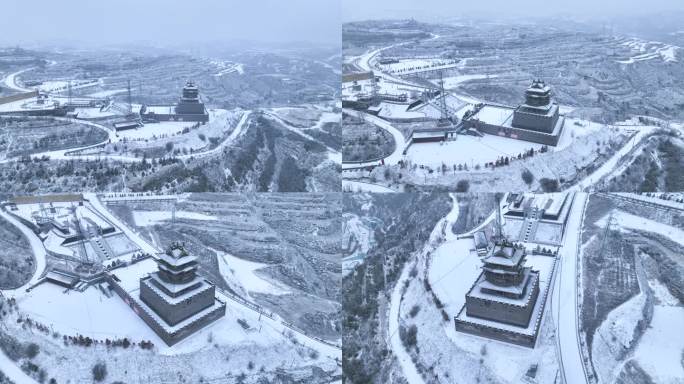 航拍山西忻州偏头关雪景