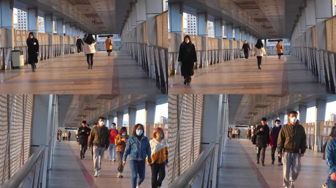 天桥 天桥行人 上班 北京天桥 天桥空镜
