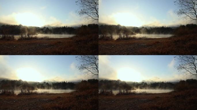 秋天湖面雾气延时
