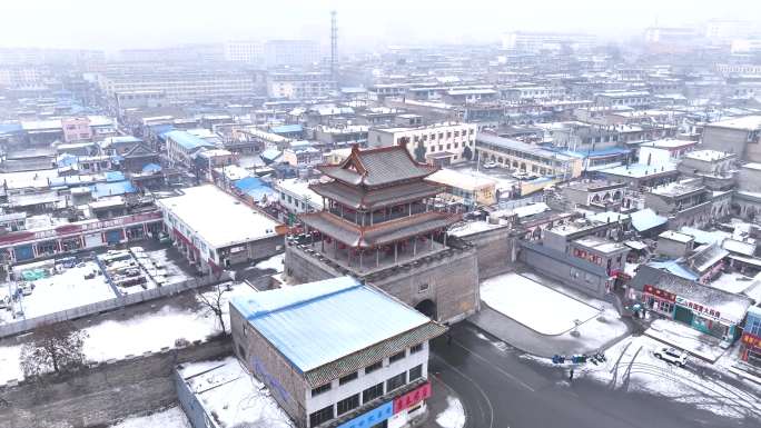 航拍山西忻州偏头关雪景