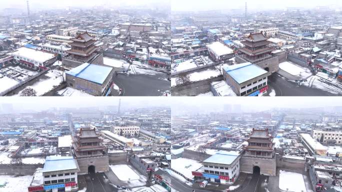 航拍山西忻州偏头关雪景