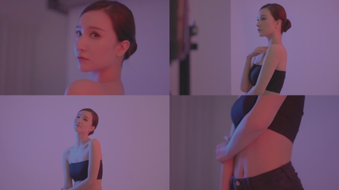 炫酷多彩的性感美女面部轮廓身材展示4k