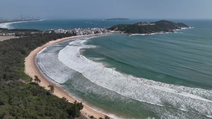 航拍海南三亚后海村 海岸边风光