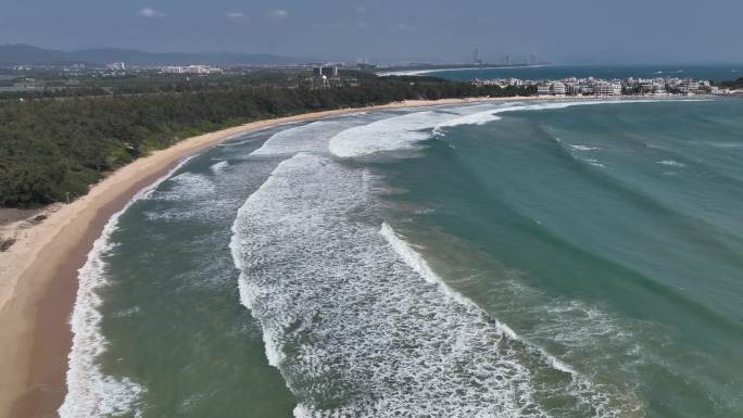 航拍海南三亚后海村 海岸边风光