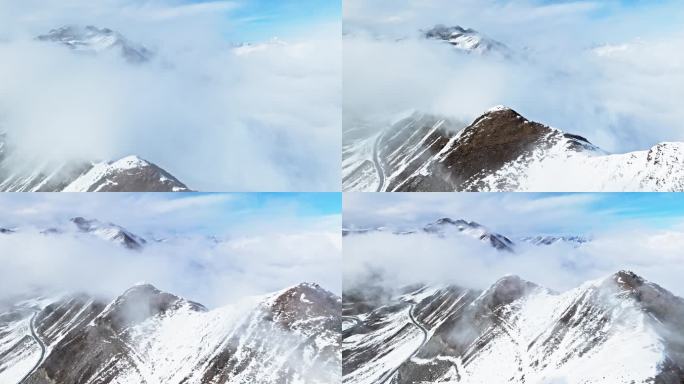 美丽自然风光川西雪山云海夹金山航拍风景