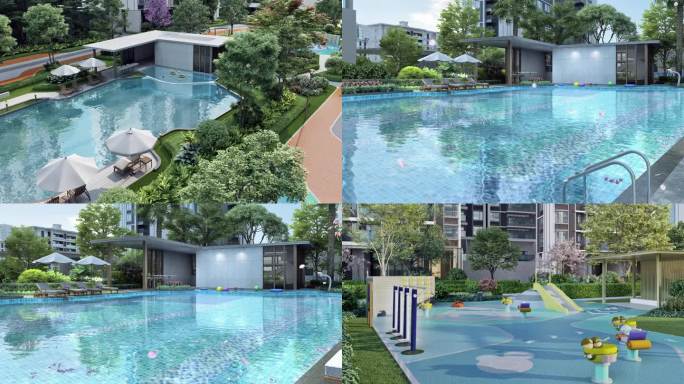 三维 地产动画 泳池 儿童乐园 园林景观