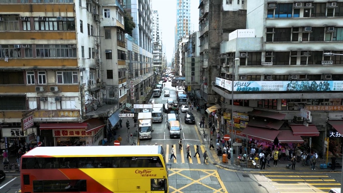 香港旺角油麻地老旧街道航拍素材4K50帧