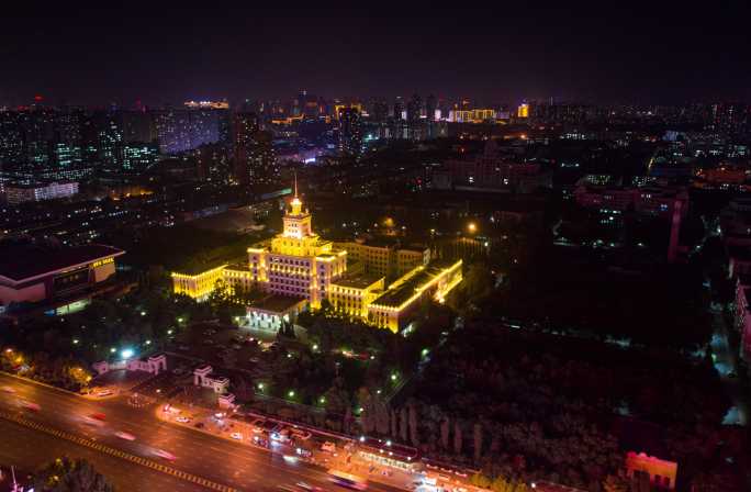 黑龙江大学主楼夜景延时摄影