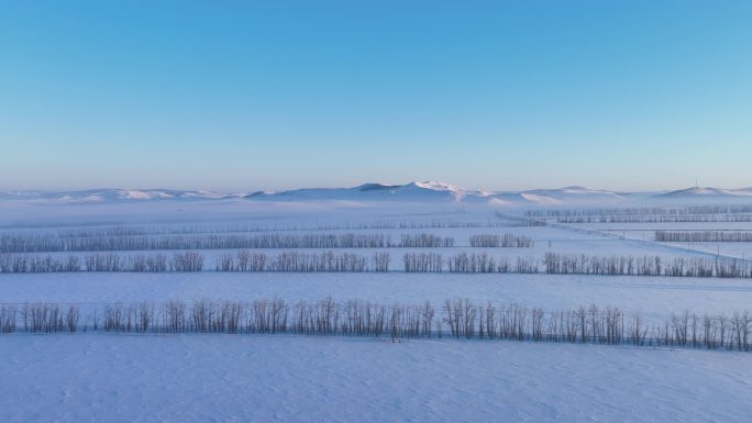 航拍4K内蒙古苍茫雪原夕照