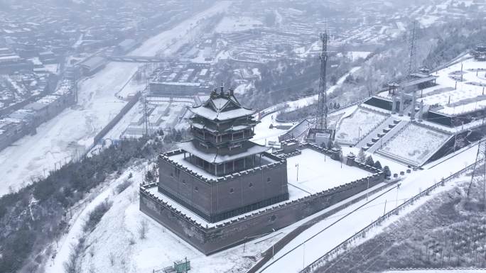 航拍山西忻州偏头关雪景