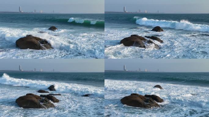 航拍海南三亚后海村 海岸边风光