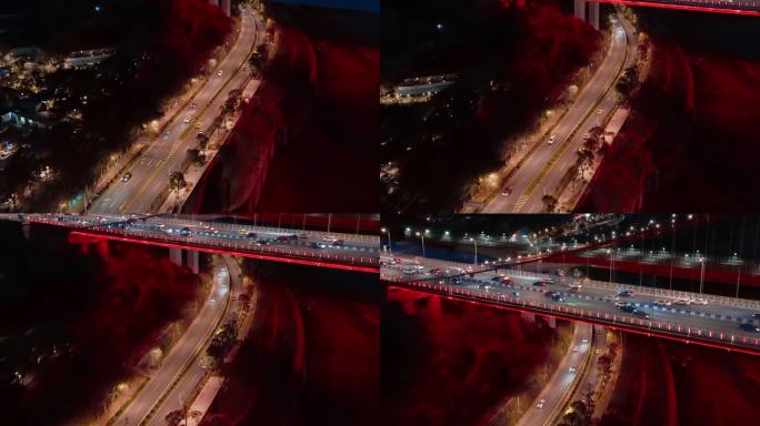 4K原创重庆鹅公岩大桥夜景航拍车流大桥
