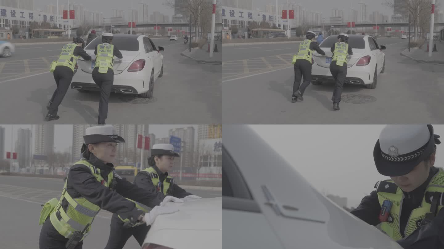 女交警推车