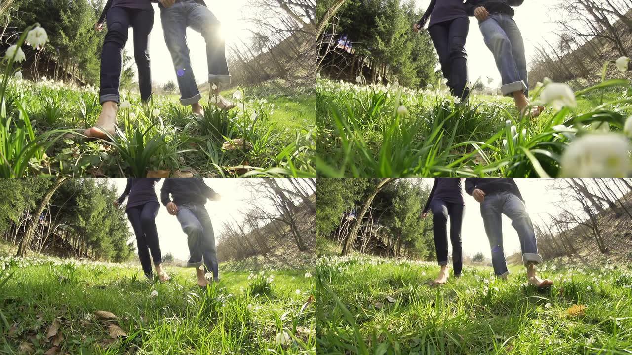 高清超慢动作: 赤脚走过草地