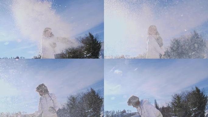 SLO MO女子向镜头扔雪