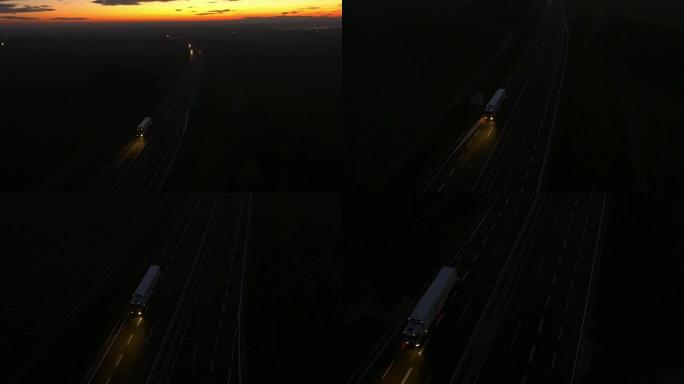 黄昏时高速公路上的空中交通