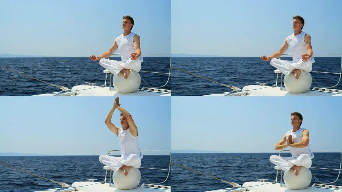 HD：男子在海上练习瑜伽